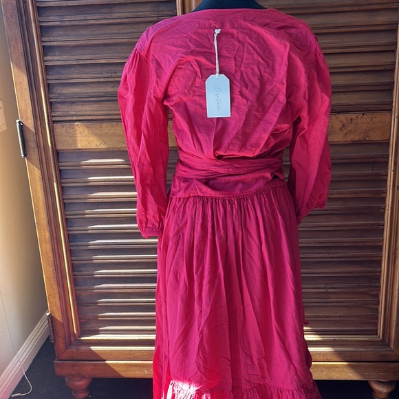 Enza Costa top with puff sleeve top and full length skirt in Fushia Red - Picture 5 of 6